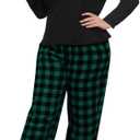 Women Plus Size Pajamas Set Plaid Lounge Pants V-Neck Short Sleeve Cotton T Shirt 2 Piece Sleepwear (XX-Large, Green)