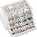 ProCase Earring Holder Organizer Jewelry Box with 5 Drawers, Acrylic Clear Earring Case with Adjustable Velvet Trays for Women - Grey, 5 Layers