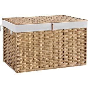 180L Wicker Storage Basket with Lid, Handwoven Rattan Large Shelf Basket with Removable Liner, 47.6 Gallon Wicker Basket for Blanket, Storage Trunk with Handle for Closet, Bedroom, Livingroom, Natural (180 L(31.5 x17.72 x 19.68 Inches))