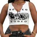 LovelyWholesale Sexy Crop Top for Women Graphic Tees V Neck Ribbed Tank Top (White)