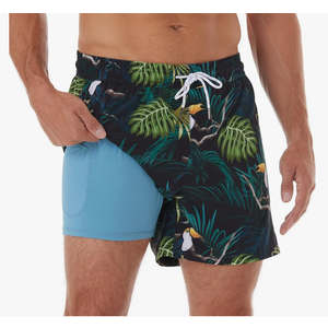 BRISIRA Mens Swim Trunks Swim Shorts Quick Dry 5 inch Inseam Beach Shorts with Compression Liner and Zipper Pocket 32