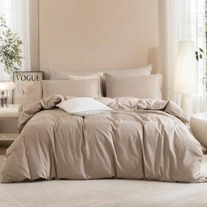JIYUAN King Size Duvet Cover Set, 3-Piece - 100% Washed Cotton, Linen-Like Soft & Breathable with Zipper Closure, Includes 104x90 Inch Cover & 2 Pillowcases, Heathered Warm Taupe