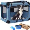 Petprsco Portable Dog Crate - 32"x23"x23" Collapsible Dog Travel Crate for Medium/Large Dogs with Soft Blanket, Foldable Bowl & Poop Bag Dispenser - Indoor & Outdoor Use (32x23x23 Inch, Blue)