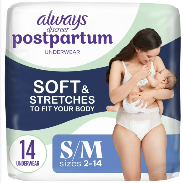 Always Discreet Postpartum and Adult Incontinence Underwear for Women, Small/Medium, Maximum Protection, 14 Count