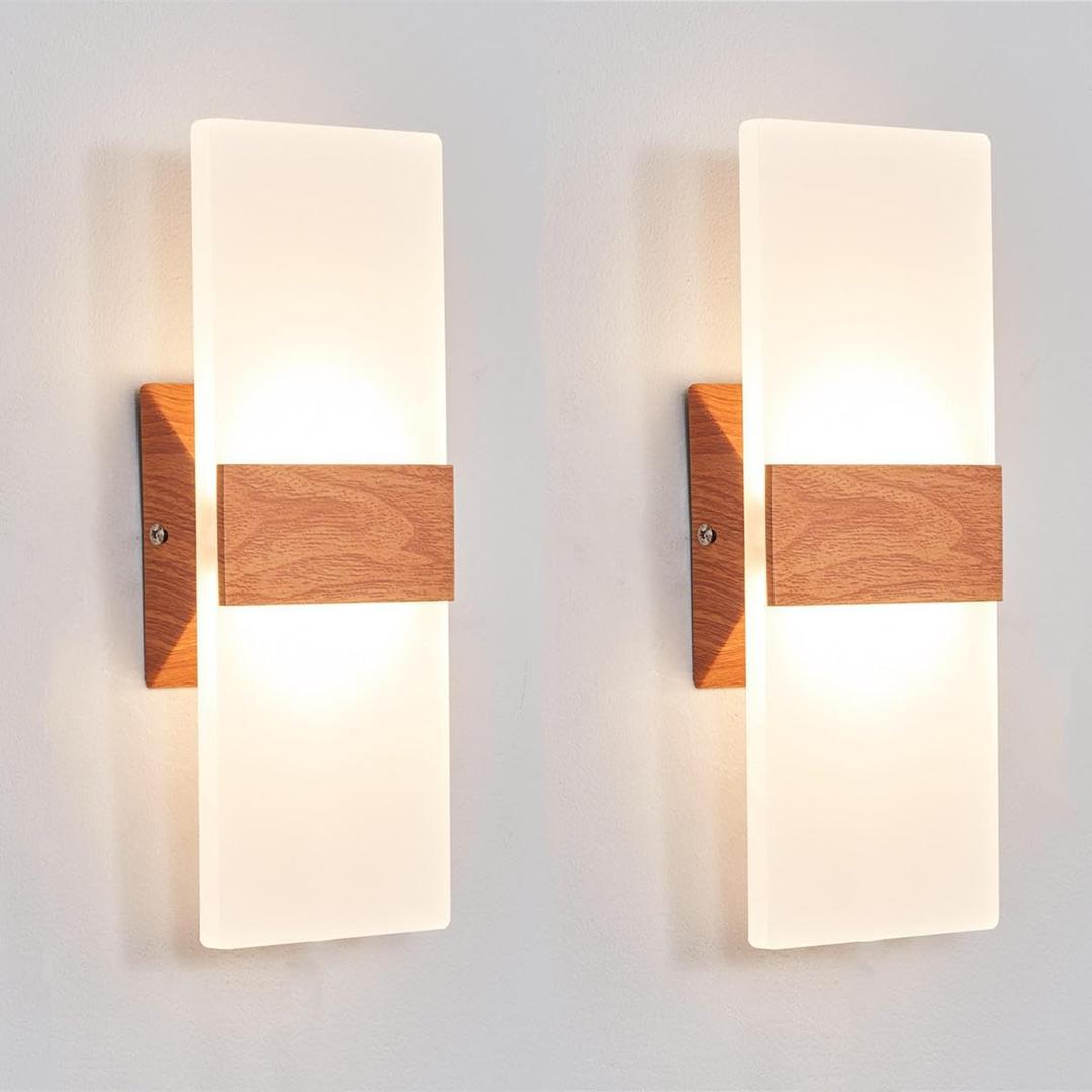 AUSLEU Modern Wall Sconce Lighting 12W Set of 2 LED Wall Lamp, Acrylic Material Wall Mounted Wall Lights Hardwired (Warm White)