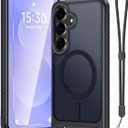 for Samsung Galaxy S25 FE Case with Screen Protector+Lanyard Wrist Strap,Magnetic Translucent Matte Rugged Slim Phone Cover Built in Invisible Kickstand [Fit for MagSafe],2025 Black