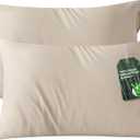 Bedsure Zipper Pillow Cases Queen, Cooling Pillow Cases Queen Size Set of 2, Rayon Derived from Bamboo Cooling Pillowcases for Hot Sleepers, Soft & Breathable Bed Pillow Covers, Beige, 20x30 Inches