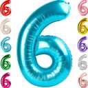Number 6 Balloon 40 Inch, 6th Birthday Balloon for Boy Girl, Light Blue 16 60 61 65 Numbers Balloons Birthday Party Wedding Events Decorations