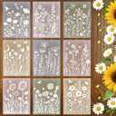 9 Pcs Large Wildflower Wall Stencils for Painting 11x14.5 Inch Large Flower Stencils for Painting on Walls Wood Reusable Plastic Floral Stencil for DIY Furniture Wall Home Craft Art