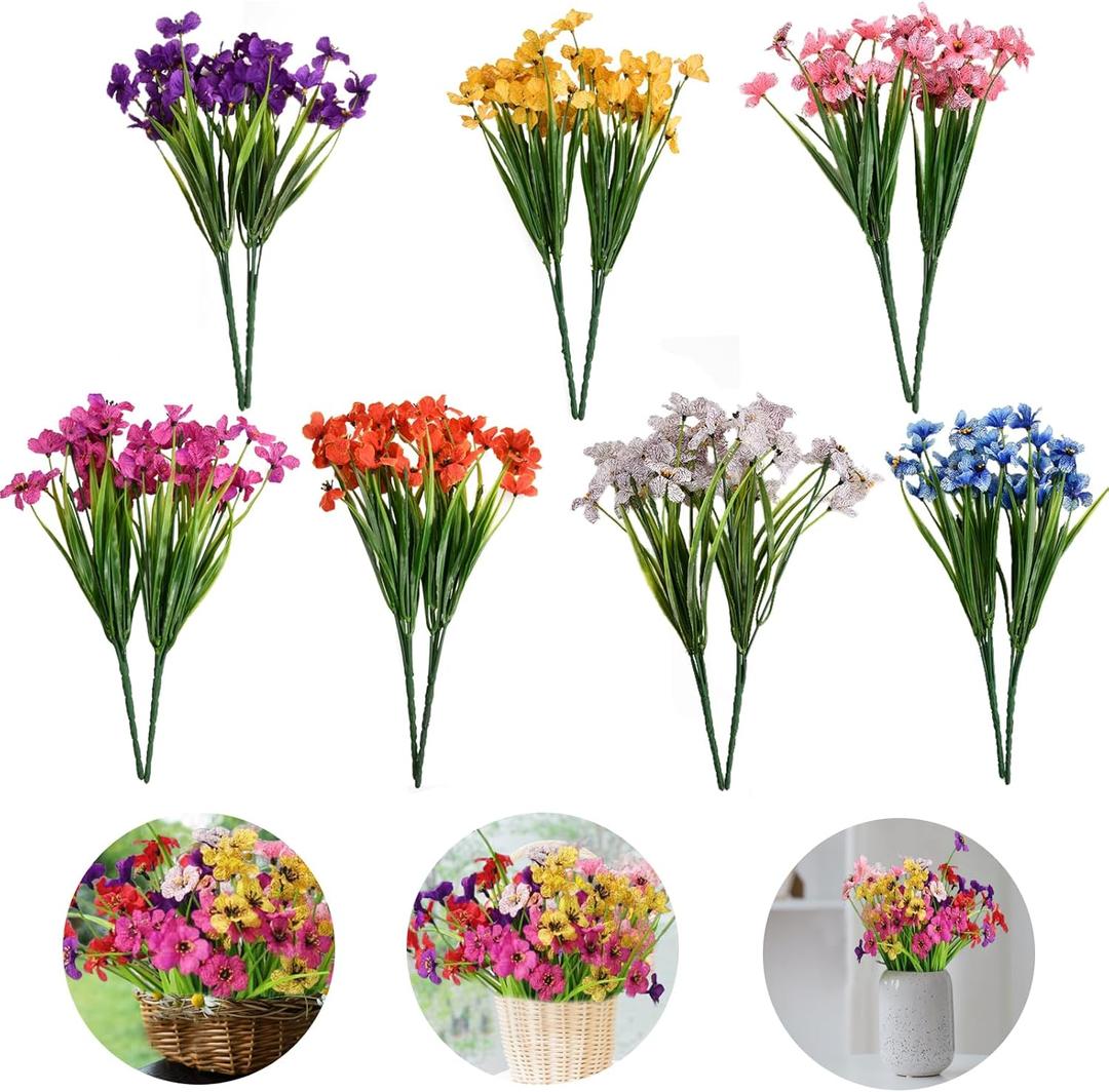 Artificial Plastic Flower, 14 Pieces Artificial Outdoor Fake Flowers, Plastic Flower Greenery Shrubs Plants for Indoor Wedding Home Garden Office Balcony