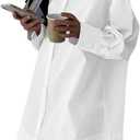 LYANER Women's Casual Shirt Dress Collar V Neck Button Down Loose Long Sleeve Mini Dresses (Medium, White)