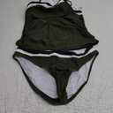 Daci Bandeau Tankini Swimsuits for Women - Two Piece Ruched Tummy Control Bathing Suit Strapless Swimwear with Bottom Black Olive L,Black Olive Green