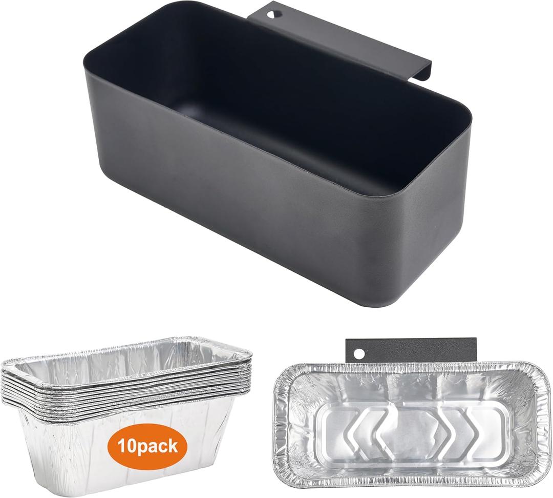 Griddle Grease Catcher and 10-Pack Aluminum Drip Pans for Blackstone 17'' 22'' 28'' 30'' 36'' Griddles, Grease Cup with Aluminum Foil Drip Pan Liners for Blackstone Flat Top Griddles Replacement Part