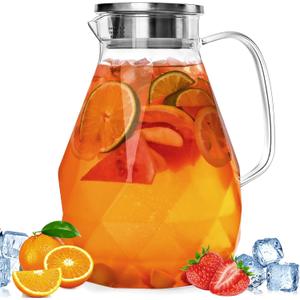 Glass Pitcher with Lid,1 Gallon Glass Water Pitcher Hot/Cold Water Jug, Juice and Iced Tea Beverage Carafe with Lid (Extra-Wide Mouth)