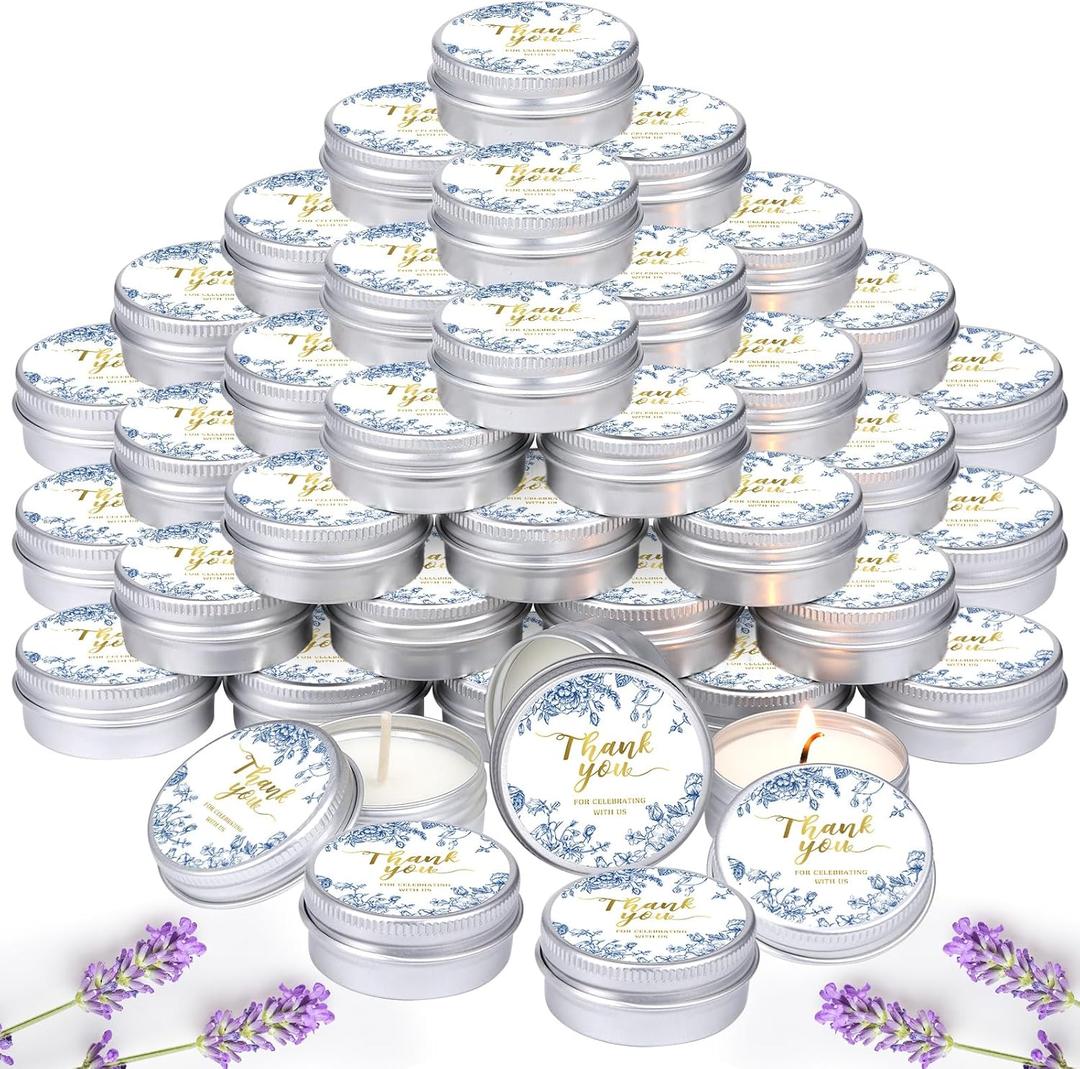 MTLEE 50 Pcs Blue Floral Wedding Candles Gift Favors for Guests 1 Oz Lavender Scented Soy Wax Aromatherapy Candle Favors for Bridal Shower Rustic Wedding Party Guests (Blue Floral)