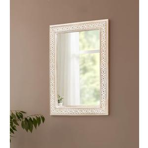 The Wooden Town Wall Mirror,Solid Wood Frame Vanity Mirror, Farmhouse Decorative Wall Mirror for Bathroom, Bedroom, Living Room & Entryway, Vertical/Horizontal Hanging, White Wash, Wood & Glass 18 x 1.25 x 23.75