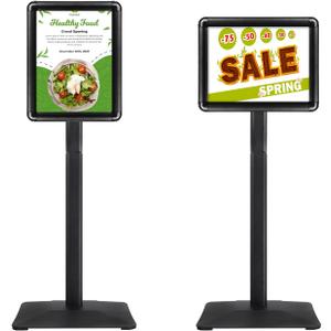 Sign Holder Stand, Heavy-Duty 8.5x11 Inch Aluminum Floor Stand for Posters & Signs | Includes PVC Plastic Sleeve & Weighted Base | Black Poster Display Stand
