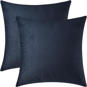 Mixhug Decorative Throw Pillow Covers, Velvet Cushion Covers, Solid Throw Pillow Cases for Couch and Bed Pillows, Midnight Blue, 20 x 20 Inches, Set of 2