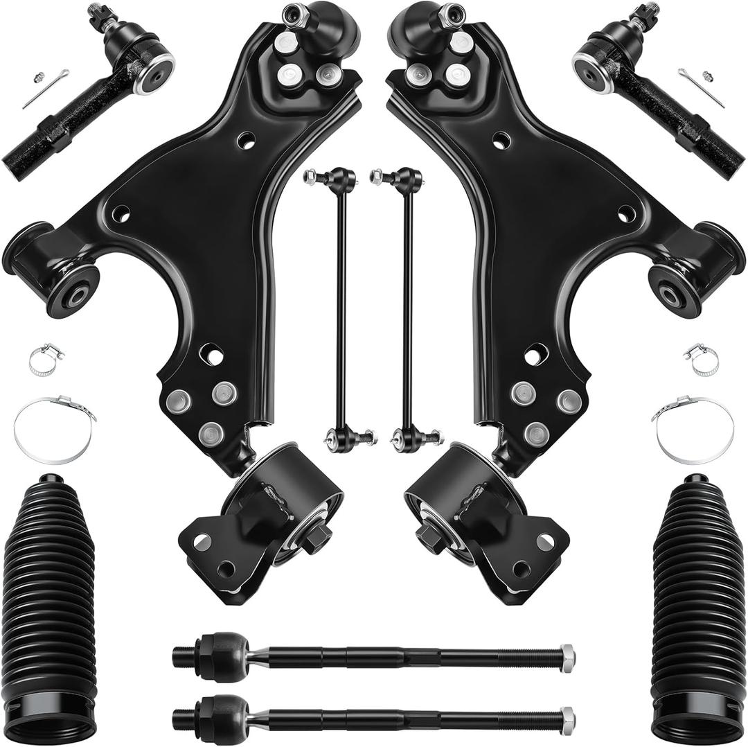 10pc Front Suspension Kit for 2009-2017 Chevrolet Traverse, 2007-2016 GMC Acadia, 2008-2017 Buick Enclave, 2007-2010 Saturn Outlook, 2 Lower Control Arms 2 Sway Bars 4 Outer and Inner Tie Rods 2 Boot