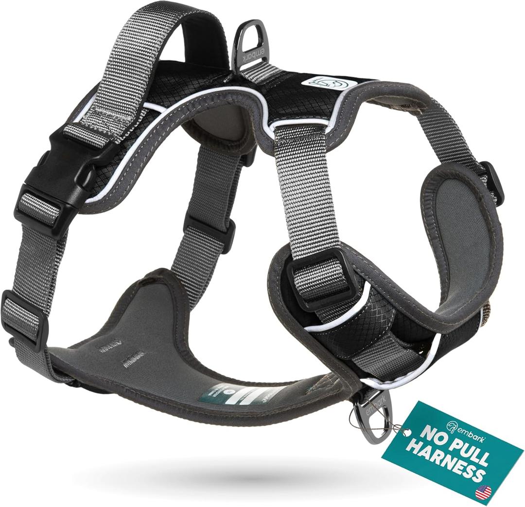 Embark Adventure Dog Harness, No-Pull Reflective Trim Dog Harness for Small, Medium & Large Dogs - Military Grade Nylon, 2 Leash Clips & Gel Lined Handle. Soft & Padded Puppy Dog Vest for Any Breed (XS, Black)
