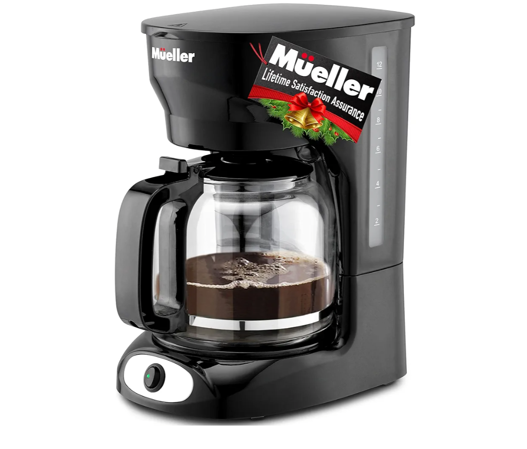 Mueller 12-Cup Drip Coffee Maker Machine with Anti-Drip System, Permanent Filter, Glass Carafe, and Auto Keep Warm Function