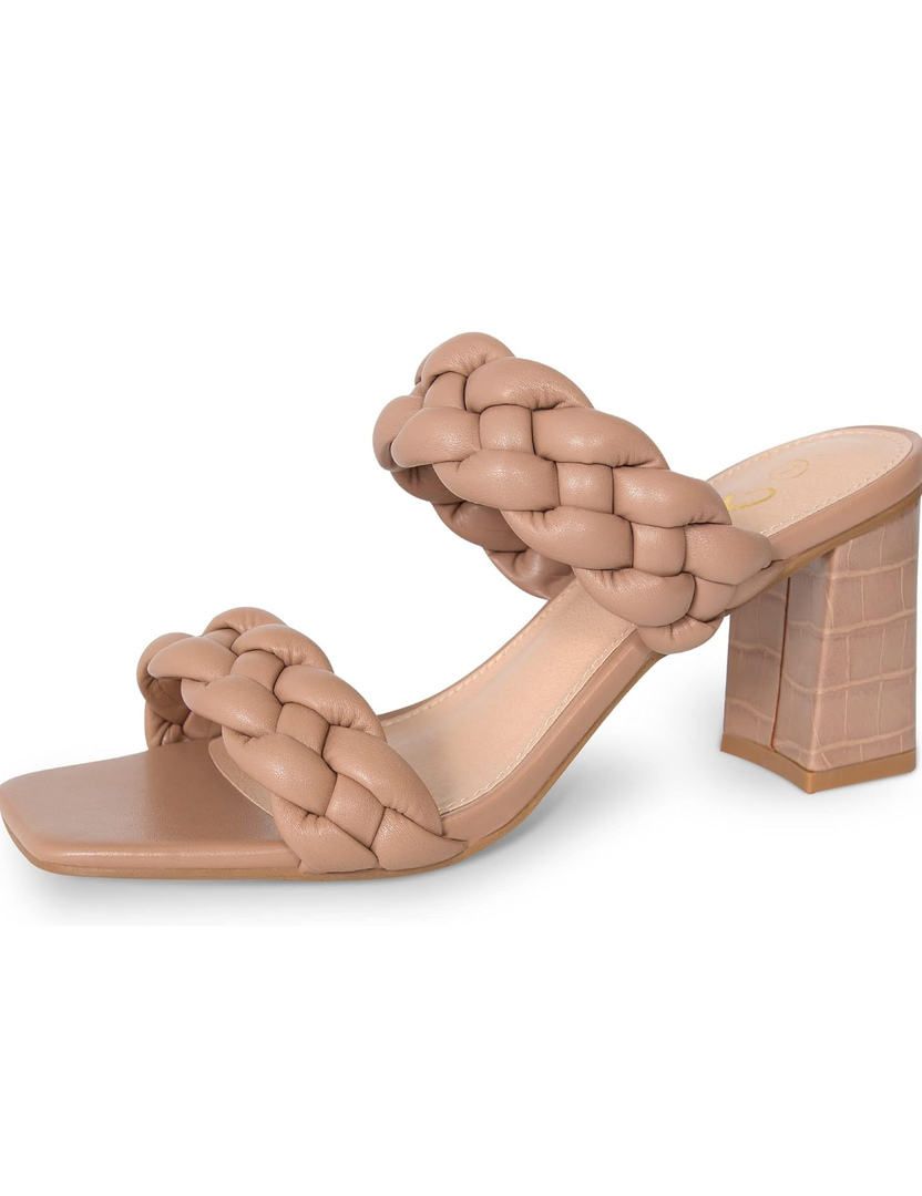 Athlefit Women's Braided Heeled Sandals Summer Square Open Toe Chunky Block Heels, Size 8