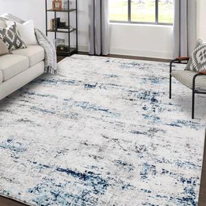 Area Rugs 6x9 Living Room: Large Modern Abstract Washable Rug Soft Anti-Skid Non-Shedding Carpet Indoor Floor Thin Carpets for Bedroom Dining Room Farmhouse Nursery Home Office White Blue Grey