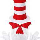 5 Pcs Cat Hat Costume Accessories,Red White Striped Cat Hats/Red Bow/White Furry/White Gloves,Halloween Costume Cosplay
