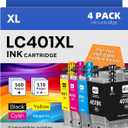 LC401XL Ink Cartridges Compatible Replacement for Brother LC 401 XL LC401XL LC-401 High Yield use to Brother MFC-J1010DW MFC-J1012DW MFC-J1170DW Printer (Black, Cyan, Magenta, Yellow, 4 Pack)