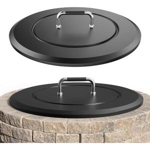 28.5 Inch Universal Round Fire Pit Lid Cover, Heat Resistant Powder Coated Steel Firepit Cover with Handles, Weatherproof All Season Patio Accessory, Nice Gifts for Father Dad