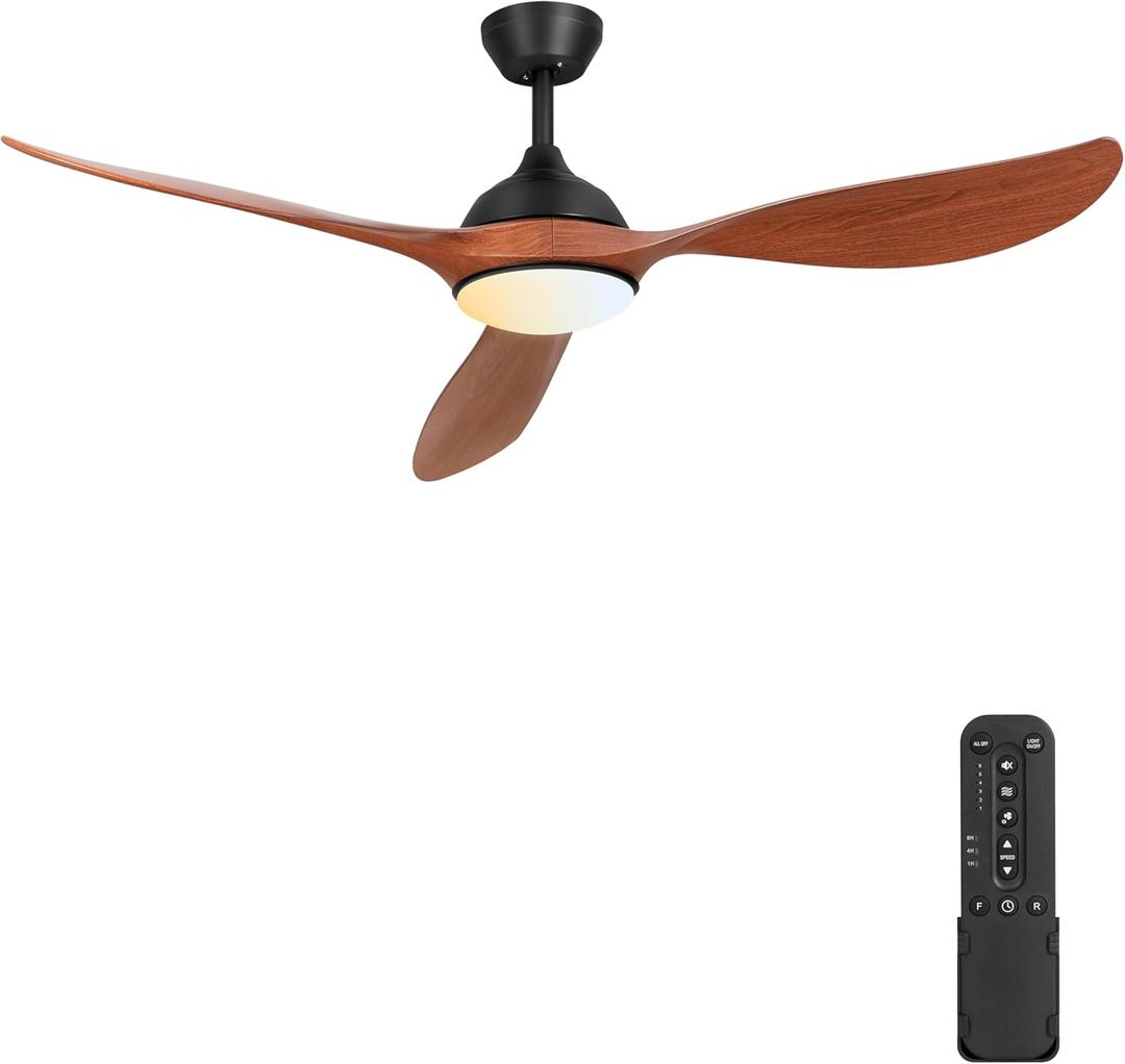 56" Ceiling Fan with Lights - 3 Blades Ceiling Fan Remote Controlled, Reversible Indoor/Outdoor Ceiling Fans for Patio, Living Room, Walnut Color