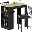 VECELO Small Bar Table and Chairs Tall Kitchen Breakfast Nook with Stools/Dining Set for 2, Storage Shelves, Space-Saving, Retro, 35.8 x 19.7 x 35.8 inches
