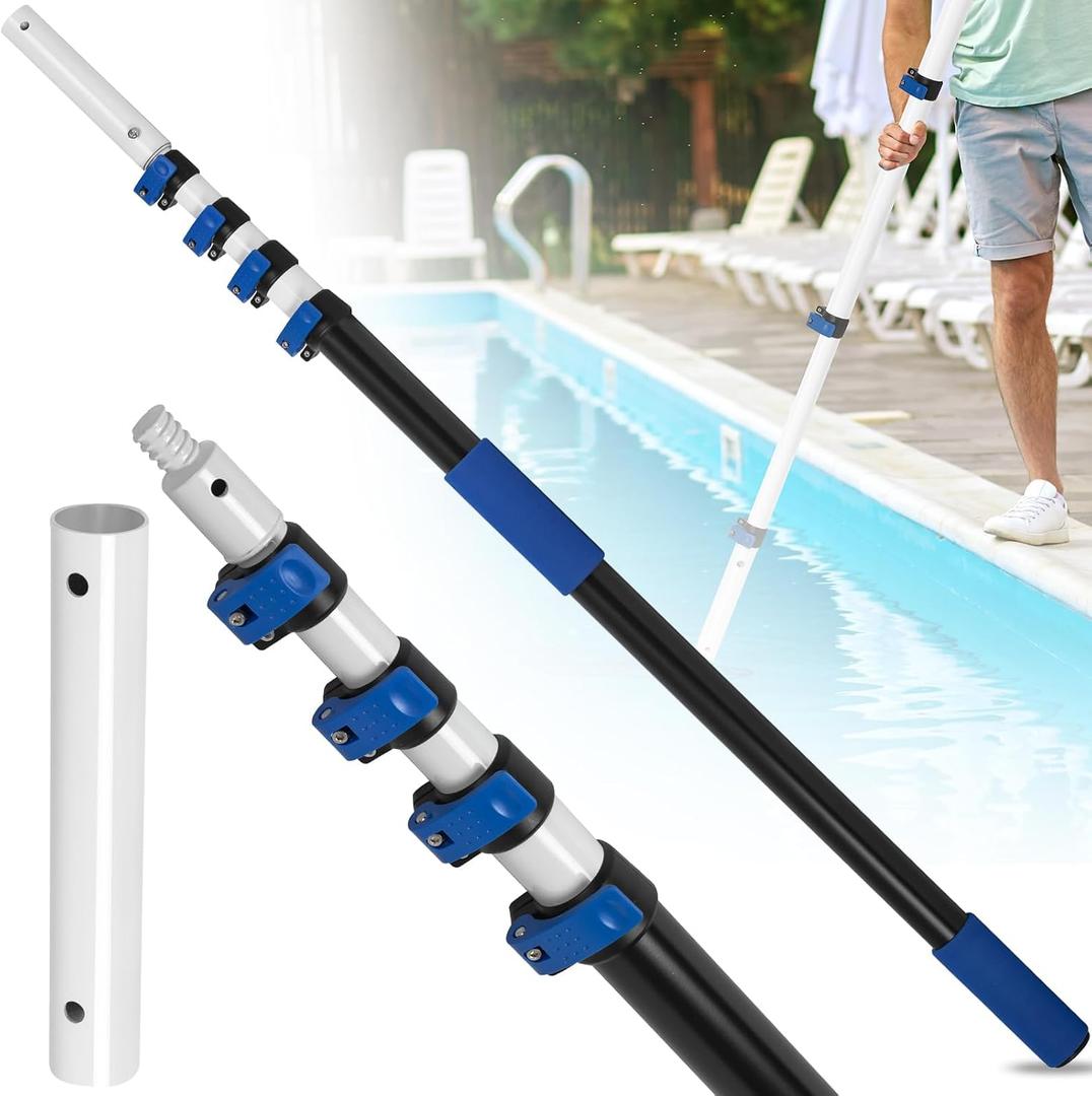 getlstub 16FT Telescopic Pool Pole, Heavy Duty Aluminum Extension Pole 4-16 FT for Above Ground & Inground Pools, Fits Skimmer, Net, Brush & Vacuum Heads