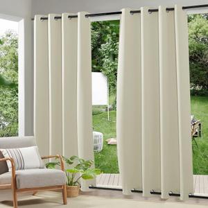 RYB HOME 2 Panels Windproof Outdoor Curtains for Porch, Blackout Shades Heat & Wind Block Water Repellent Heavy Duty Weighted Drapes for Beach House Sliding Door, Beige, W52 x L108