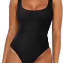 REORIA Women's Sexy Square Neck Sleeveless Double Lined Basic Bodysuits Backless Tank Tops Going Out, XL