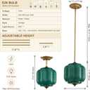 9.8" Milk Glass Pendant Light Fixture Modern Chandelier Vintage Semi Flush Mount Ceiling Light Height Adjustable Green Hanging 1-Light for Kitchen, Hallway, Bedroom, Dining Room, Small