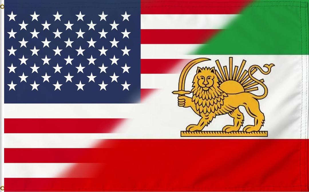 Large US and Old Iran Friendship Flag 4X6FT, America and Former Iran Historic Flags with Sun LionPersia Iranian Banner UV Resistant ,Double Stitched,Brass Grommets and Strong Header,Outdoor and Indoor Decro Banner. (US Iran, 4x6)