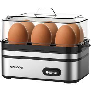 Evoloop Rapid Egg Cooker Electric 6 Eggs Capacity, Soft, Medium, Hard Boiled, Poacher, Omelet Maker Egg Poacher With Auto Shut-Off, BPA Free