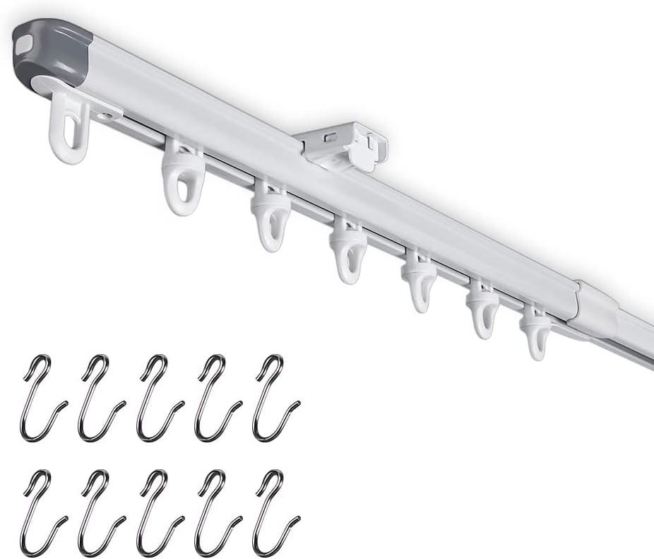 SOLOKOS Telescopic Ceiling Mount Curtain Track System 51 to 94 inch Adjustable Room Divider Track Set (51-94") White