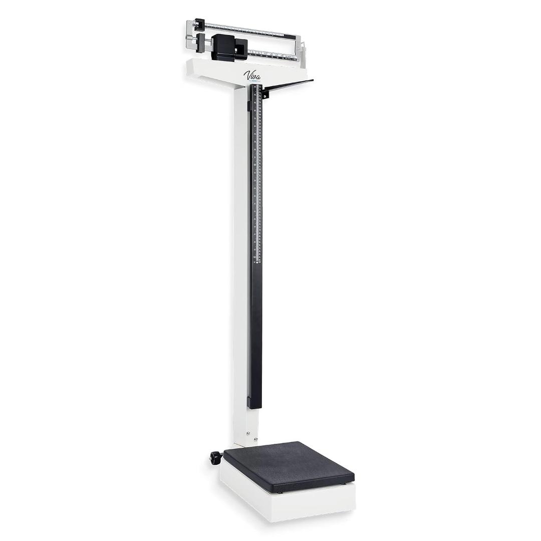 Mechanical Physician Scale with Height Rod - Manual Measuring Scale - Eye-Level Display Dual Reading Die-Cast Beam with Two Sliding Weights & Retractable Height Rod