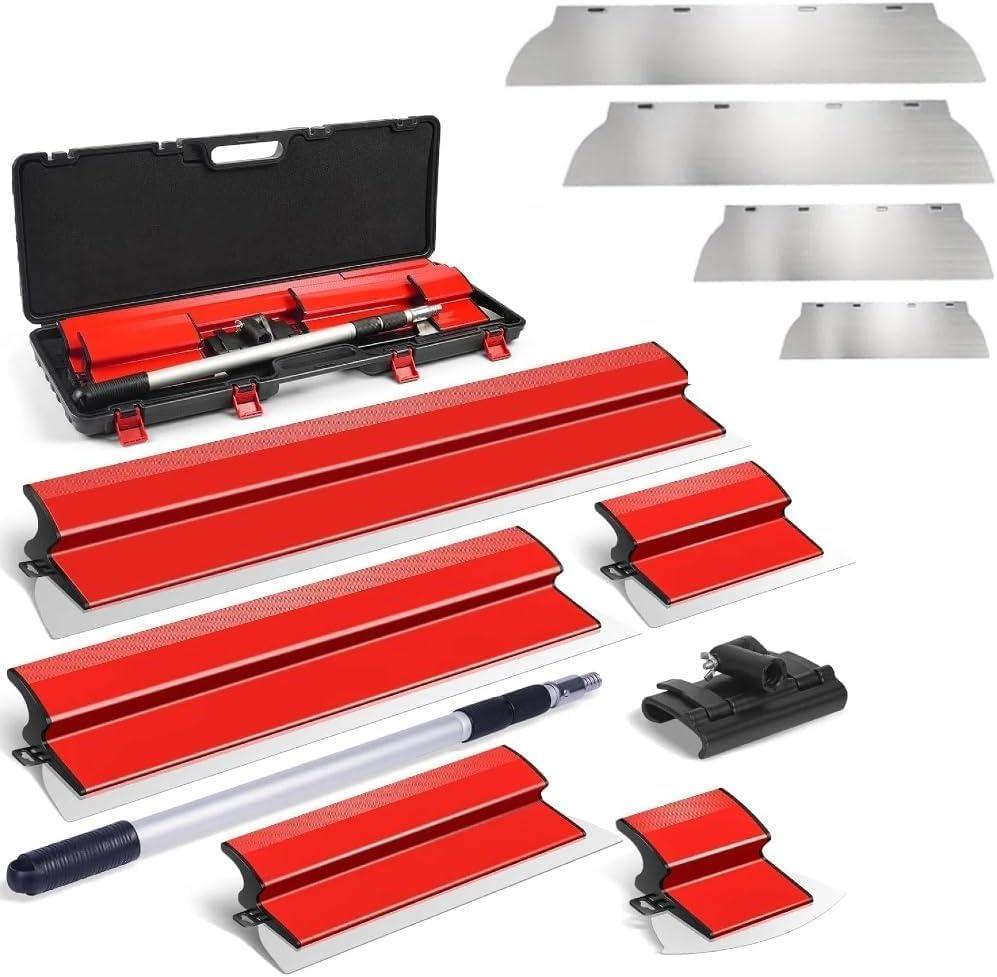 Drywall Skimming Blade Set with Replaceable Blades, 10", 16", 24", 32" Stainless Steel Skimming Blades with Extension Handle, Drywall Finishing Tools for Plasterboard and Wallboard
