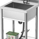 Stainless Steel Commercial Kitchen Sink, Free Standing, Single Bowl Sink Basin with Cold & Hot Water Faucet, Indoor and Outdoor Sink, 21.7 in