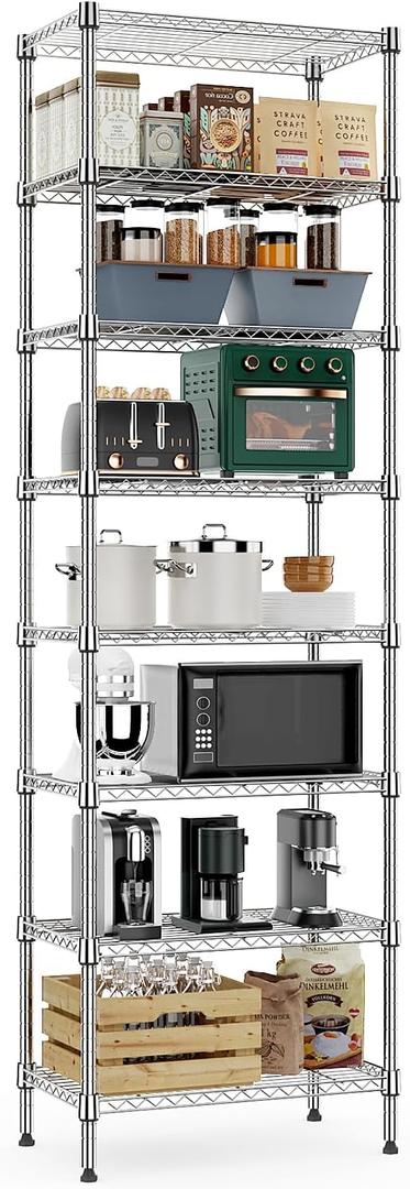 MZG 8 Tier 2000 lbs Storage Rack Metal Wire Shelving Unit, Storage Standing Shelf Organizer for Laundry Bathroom Kitchen Pantry Closet Garage Basement Utility Room, Chrome 13.8" D x 23.6" W x 79.5" H
