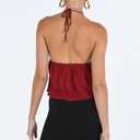 Women Halter Tie Front Tank Tops Y2k Split Flowy Cami Shirt Backless Sexy Going Out Crop Tops (Red, S)