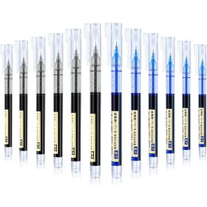 Frienda 12 Pieces Rolling Ball Pens 0.5 mm Japanese Quick Drying Fine Point Pens Liquid Ink Smooth Writing for Office Student Back to School Supplies(Black and Blue)