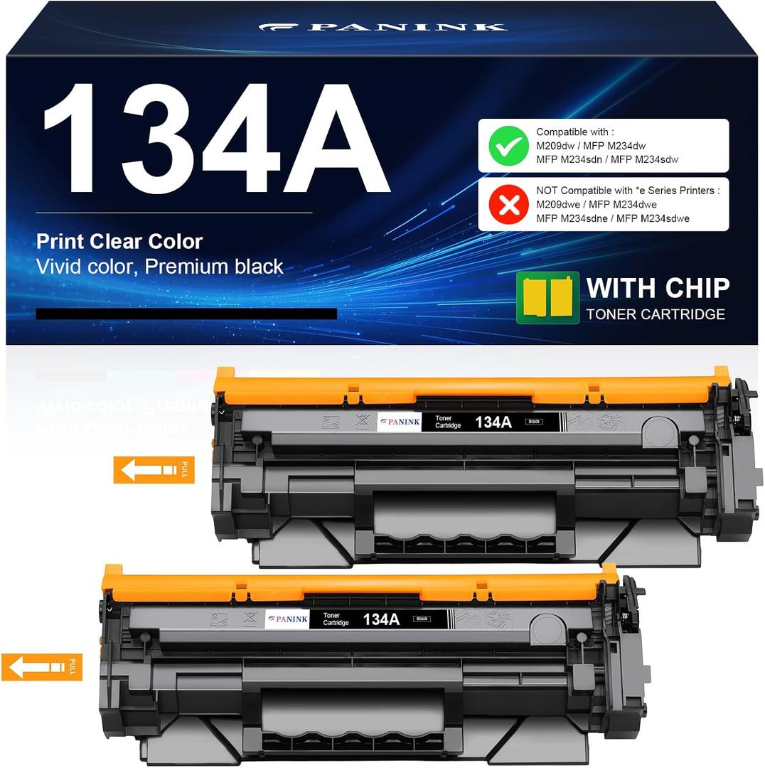 134A Toner Cartridge Replacement for HP 134A W1340A 134X W1340X Black Toner Cartridge Compatible with HP M209dw MFP M234dw M234sdw M234sdn Printer - 2 Black,with Chip