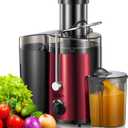 QCen Juicer Machine, 500W Centrifugal Juicer Extractor with Wide Mouth 3 Feed Chute for Fruit Vegetable, Easy to Clean, Stainless Steel, BPA-free (Metallic Red)