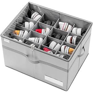 LUVHOMEE Shoe Organizer for Closet, Fits 16 Pairs, Large Shoe Box Storage Containers, Clear Foldable Shoe Storage Bins w/Bottom Support, Space Saving Shoes Holder w/Reinforced Handles, Gray