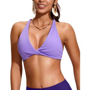 Soothfeel Bikini Tops for Women Push Up Padded Swim Top Twist Front Bathing Suit Criss Cross Back Tankini Swimsuit Top Only (M)