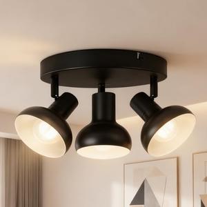 HiBay 3-Light Track Lighting, Farmhouse Ceiling Light Fixtures Black, Directional Spotlight Round for Kitchen Bedroom Dining Room, E12 Base (Bulbs Not Included)